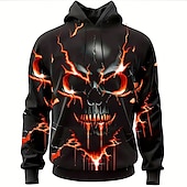 levne Halloween mikiny a svetry-Pánské Grafika Lebky Kapuce Kapucky Mikina Módní Denní Dlouhý rukáv Kapuce Dovolená Outdoorové sporty Streetwear Žlutá Rubínově červená Tisk Přední kapsa Jaro &amp; podzim Návrhář