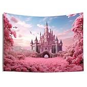 cheap Landscape Tapestry-Pink Castle Hanging Tapestry Wall Art Large Tapestry Mural Decor Photograph Backdrop Blanket Curtain Home Bedroom Living Room Decoration