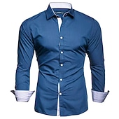 cheap Men's Dress Shirts-Men's Dress Shirt Collared Shirt Button Up Shirt Plain Wedding Valentine's Day Black White Red Navy Blue Long Sleeve Collar Summer Spring Clothing Apparel Patchwork