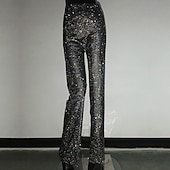 cheap Bottoms-Metallic Sparkle Pants Sheer Mesh Rhinestone Cover Up Disco Solid Color Women&#039;s Party Club Pride Parade Adults&#039; Pants
