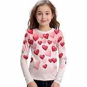 abordables Vision 3D de la Fille &amp; Éclat-Saint Valentin Fille 3D Cœur Tee-shirts Chemises Rose manche longue 3D effet Automne Hiver Actif Mode Le style mignon Polyester Enfants 3-12 ans Col Ras du Cou Extérieur Casual du quotidien Standard