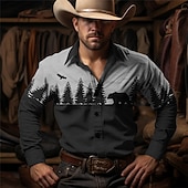 billiga västernskjortor för män-Herr Cowboy Västerländsk skjorta Knapp upp skjorta Cowboyskjorta Långärmad Vintage vilda västern-stil Ledigt / vardag Vår Höst vinter Nedvikt Skjortor med krage 3D-utskrift Framficka Brun Grå