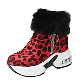 levne Sníh a zimní boty-Dámské Boty Větší velikosti Zimní obuv Denní Pevná barva Podšité fleecem Kotníkové boty Booties Zip Klínový podpatek Oblá špička Pohodlné Umělý semiš Zip Černá Béžová Šedá