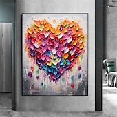 baratos Pinturas Florais/Botânicas-Pintura a óleo artesanal em tela, arte de parede, decoração original, colorida, amor para decoração de casa, com moldura esticada, sem pintura de moldura interna