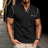 abordables T-shirt Henley décontracté-Homme Chemise Henley T-shirt Manches courtes Uni Mode Designer Basique Avec Poches Henley Vacances Rue Sortir Été Abricot bleu marine Grise T-shirt Henley