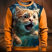 economico Felpe 3D da uomo-Per uomo Grafico Blocco di colori Gatto Felpe Felpa da golf Manica Lunga Felpa Girocollo Moda Quotidiano Casual Stampa 3D Vacanza Ferie Uscire Patchwork Stampato Primavera &amp; Autunno
