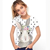 abordables Animaux 3D de Fille-Pâques Fille 3D Floral Animal Lapin T-shirt Manche Courte 3D effet Eté Printemps Actif Mode Le style mignon Enfants 3-12 ans Extérieur du quotidien Intérieur Standard