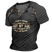 cheap Funny Words-Men&#039;s Act My Age Henley Shirt Raglan T Shirt Short Sleeve 3D Print Casual Vintage Retro Going out Spring &amp; Summer Navy Blue Khaki Army Green Dark Gray Henley Henley T-Shirt