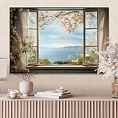 abordables Impresiones de Paisajes-Paisaje pared arte lienzo ventana falsa primavera flores de cerezo impresiones y carteles fotos tela decorativa pintura para sala de estar fotos sin marco