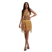 abordables Costumes de danse-Femme Danseur Danse du ventre Danse Spectacle Costume de danse du ventre Robe de boîte de nuit Brille &amp; Scintille Polyester Argent Bleu Clair Noir Haut Jupe
