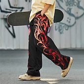 abordables Pantalons décontractés imprimés pour hommes-flamme abstraite homme impression 3d pantalon pantalon extérieur rue sortie polyester jaune rouge bleu s m l taille moyenne élasticité pantalon