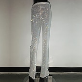 cheap Bottoms-Metallic Sparkle Pants Sheer Mesh Rhinestone Cover Up Disco Solid Color Women&#039;s Party Club Pride Parade Adults&#039; Pants
