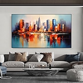cheap Landscape Paintings-Handmade Original City Landscape Oil Painting On Canvas Wall Art Decor Coastal Building Painting for Home Decor With Stretched Frame/Without Inner Frame Painting