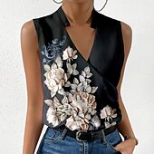 Women's Camisole Tank Top Fashion Floral Print Sleeveless Regular Tops V Neck Casual Holiday Black Summer3