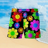baratos Plantas e Flores Tropicais-Homens Colorido Flor Calção Justo de Natação Shorts de Natação Bermuda de Surf Cintura Média Havaiana Casual Feriado Praia Com Cordão com forro de malha Cintura elástica Designer Roupa