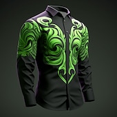 cheap Plants Pattern-Men&#039;s Shirt Button Up Shirt Long Sleeve Artistic Daily Wear Going out Fall &amp; Winter Turndown Print Button-Down Light Blue Yellow Dark Green Purple Green