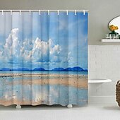 abordables Cortinas de ducha-Cortina de Ducha con Ganchos 180cm*180cm(70&quot;*70&quot;) Poliéster Lavable Impermeable Patrón de Conchas de Playa del Océano Decoración para Baño