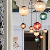 abordables Éclairages pour îlot-led pendentif lumières îlot de cuisine verre soufflé à la main éclairage marbre bleu moderne ferme foyer entrée luminaires plafond suspendu globe sur table