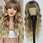 economico Parrucche trendy sintetiche-parrucca nera con frangia per donna parrucche ondulate lunghe parrucca sintetica riccia capelli dall&#039;aspetto naturale parrucche resistenti al calore per l&#039;uso quotidiano nelle feste