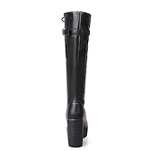 cheap Platform Boots-Women&#039;s Black Platform Lace-Up Knee-High Boots with Chunky Heels and Buckle Detail – Gothic or Punk Style for Fall and Winter