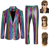 olcso Öltözetek-szett fémes öltönyökkel&amp;amp; blézer nadrág&amp;amp; nadrág márna paróka 3 db 1980-as évek diszkó rocksztár ruhák abba cosplay jelmez álarcos előadás party klub