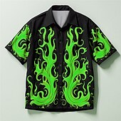 economico Modello 3D-Per uomo Fiamma Camicia Camicia con bottoni Manica corta Informale Da tutti i giorni Per uscire Fine settimana Autunno Collo ripiegabile Stampa Bottone giù Giallo Viola Verde