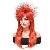 billige Karnevalsparykker-Rock diva parykk syntetisk parykk rett asymmetrisk parykk lang A1 syntetisk hår kvinners cosplay myk fest rød halloween parykker