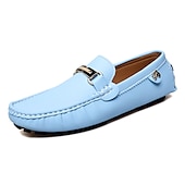 billige Slip-ons og loafers til herrer-lyseblå kjøreloafers for menn - uformelle slip-on mokkasiner med metallspennedetaljer, komfortable sko for kjøring og hverdagsbruk