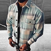 cheap Men&#039;s Shirt Jacket-Men&#039;s Plaid Geometric Pattern Shirt Jacket Overshirt Long Sleeve Fashion Going out Weekend Fall &amp; Winter Turndown Print Pink Blue Sky Blue Vivid Pink Orange