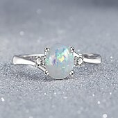 economico Anelli-anelli da donna in argento sterling taglio ovale opale di fuoco gioielli squisiti regali di proposta di compleanno anelli per feste di fidanzamento sposa vestito per stupire 2025