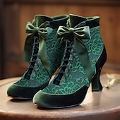 economico anni 1930-Per donna Stivali Taglie Forti Stivali con Tacco All&#039;aperto Feste San Valentino Tronchetti Tacco a Spillo Basso Punta Tonda Elegante Vintage Moda Pizzo Camoscio Allacciatura Nero Rosso Verde