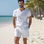 voordelige Vakantie-Voor heren Korte broek Linnen korte broek Zomer korte broeken Trekkoord Zak Elastische taille Effen Comfort Zacht Buiten Dagelijks Uitgaan Modieus Casual Zwart Wit