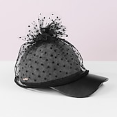 economico Cappelli per feste-cappelli cappello da sole in fibra cappello da velo casual vacanza semplice retrò con copricapo in tulle a pois