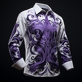 economico Geometrica-Per uomo Geometrica Fiamma Camicia Camicia con bottoni Manica lunga Artistico Da tutti i giorni Per uscire Autunno inverno Collo ripiegabile Stampa Bottone giù Grigio - viola Blu Viola Arancione