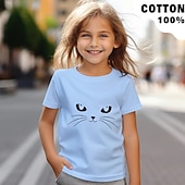 economico Animali 3D della Ragazza-100% cotone Bambino Da ragazza Nero Bianco Rosso Gatto T-shirt Camicie Girocollo Manica corta Esterno Informale Giornaliero Attivo Di tendenza stile sveglio Girocollo Estate