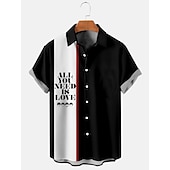 abordables Chemise de Bowling pour Hommes-Homme Lettre Chemise Chemise hawaïenne Chemise boutonnée Manche Courte Décontractées Usage quotidien Sortie Fin de semaine Automne Col rabattu Imprimer Bouton bas Noir Bleu Noir-Blanc Gris