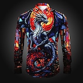 abordables Modèle 3D-Homme Dragon Chemise Chemise boutonnée manche longue Abstrait Usage quotidien Sortie Printemps été Col rabattu Imprimer Bouton bas Jaune Rouge Bleu Violet Orange