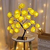cheap Decorative Lights-Valentine&#039;s Day Rose Flower Tree Lamp 24 Heads Rose Table Light USB Plug Lamp For Wedding Party Decoration Night Lights