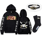 economico Magliette e felpe grafiche con cappuccio-set con roronoa zoro felpa oversize con cappuccio e bracciale in pu calzini 3 pezzi abiti one piece scimmia d. stampe grafiche anime rufy che stampano stile harajuku per uomo, donna, adulto, unisex,