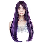 baratos Perucas Sintéticas sem Touca-peruca longa reta rosa com franja para mulheres peruca de 22 polegadas para ryomen sukuna cosplay com tatuagens no rosto peruca de fibra sintética resistente ao calor com touca de peruca hd semelhante