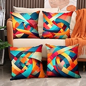 Недорогие геометрический стиль-1 штук Лён Наволочка, Геометрический принт Современное Удобная обувь Квадратный традиционный классический