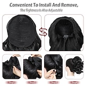 cheap Ponytails-Short Ponytail Extension10 inch Wavy Drawstring Ponytail with Clip in Hairpieces Synthetic Short Drawstring Pony Tail for Women