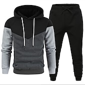 cheap Basic Tracksuits-Men's Tracksuit Gym Shirt GYM Pants Workout Outfits Hooded Sports &amp; Outdoor Daily Holiday Quick Dry Soft Color Block Black White Yellow Polyester Activewear Streetwear Sport Fall &amp; Winter