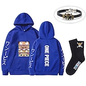baratos T-shirts e moletons gráficos-conjunto com luffy zoro moletom oversized pu pulseira meias 3 peças roupas macaquinho de uma peça d. Luffy anime estampas gráficas impressão estilo harajuku para homens mulheres adultos unissex