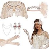 abordables Chales &amp; Envoltorios-Elegante Vintage 1920s Guantes Collar Diadema de estilo flapper Collar Pendiente El gran Gatsby Invitado a la boda Pluma Cuentas Mujer Año Nuevo Mascarada Rendimiento Recepción de Boda Despedida de