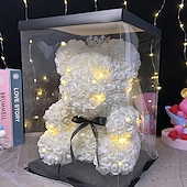 cheap Wedding Decorations-Rose Bear Artificial Foam Flowers with LED Light &amp; Plastic Gift Box- Perfect Romantic Gift for Mother&#039;s Day, Anniversary, Wedding, Birthday, Thanksgiving, and Christmas 25cm/10inch