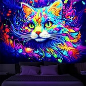 halpa Blacklight -kuvakudokset-blacklight kuvakudos uv reaktiivinen hehku pimeässä hehku juhlat neonmaalaus kissa muotokuva psykedeelinen trippy sumuinen roikkuu kuvakudos seinätaide seinämaalaus olohuoneeseen makuuhuoneeseen