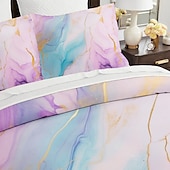 abordables 100% Coton-Parure de lit réversible 100 % satin de coton l.t.home, 300 fils au pouce carré, motif marbre, ensemble de literie Elite, taille Queen et King