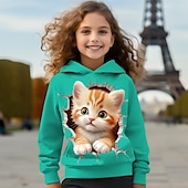 ieftine Animale 3D ale fetei-Fete 3D Desene Animate Pisica Hanorac cu Glugă Pullover Roz Manșon Lung Tipărire 3D Primăvară Toamnă Activ Modă Drăguţ Copii 3-12 ani Capișon În aer liber Casual Zilnic Fit regulat