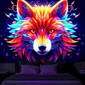 cheap Blacklight Tapestries-Blacklight Tapestry UV Reactive Glow in the Dark Glow Party Neon Fox Animal Nature Psychedelic Trippy Misty Hanging Tapestry Wall Art Mural for Living Room Bedroom